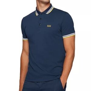 Hugo Boss Navy Polo with Yellow Accents